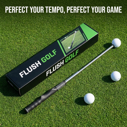 Flush Golf tempo trainer with retail box on grass